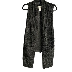 Joseph Ribkoff Black Textured Cardigan Vest with Pockets